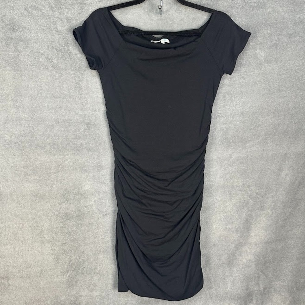 Boden Dress Womens 6P Black Short Sleeve Ruched Midi Neutral Minimalist Comfort
